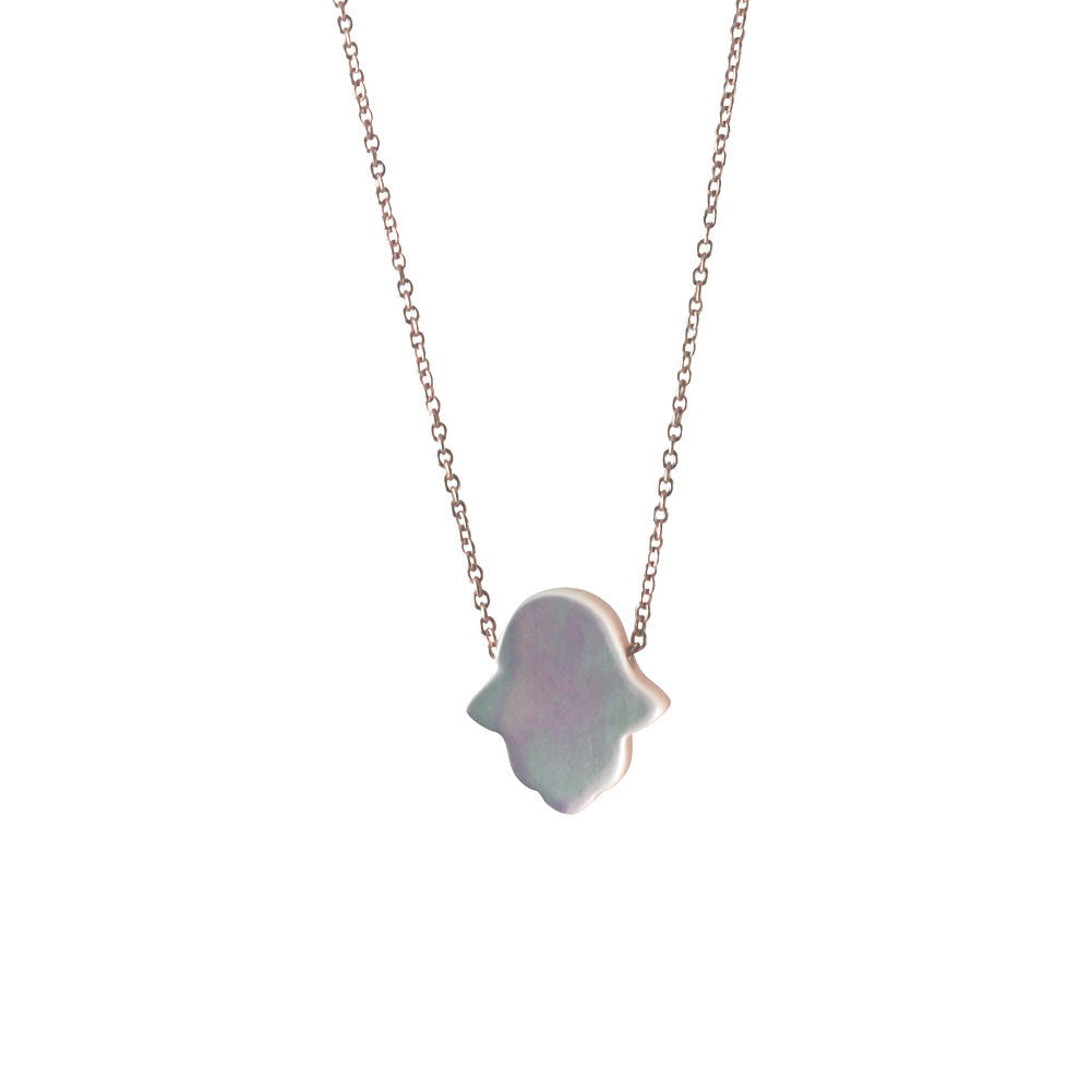 Rosy Pearly Hamsa Necklace