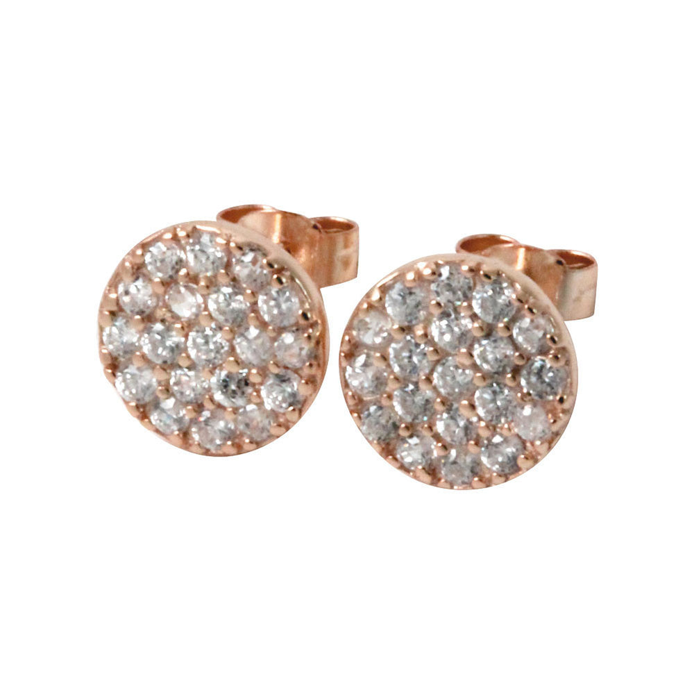 Round Disc Pave CZ Stud Earrings