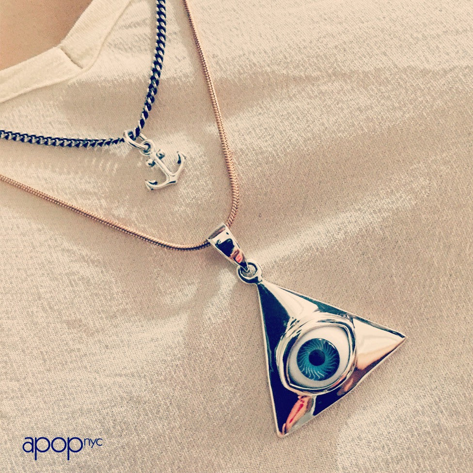 Sterling Silver Green "Eye of Providence" Pendant Necklace