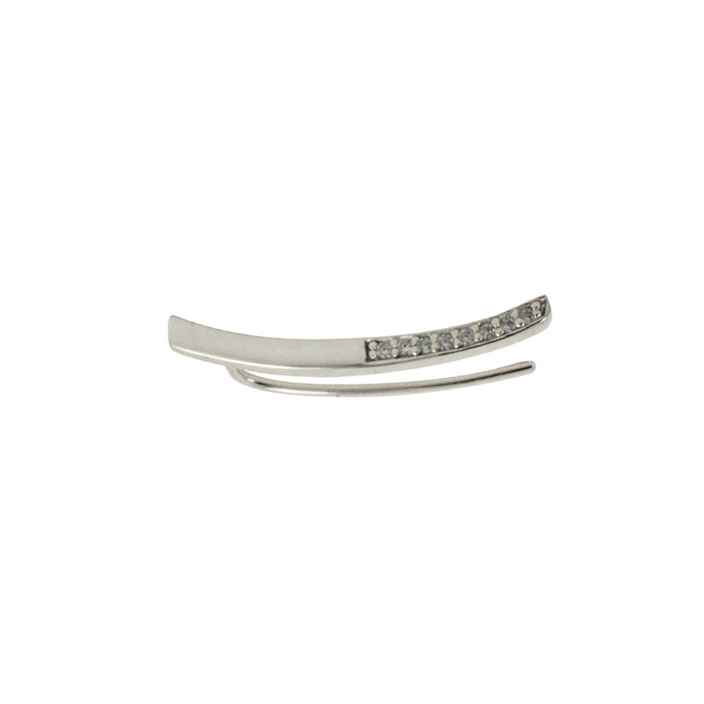 Sterling Silver Bar Ear Pin Cuff Earring with CZ Accent