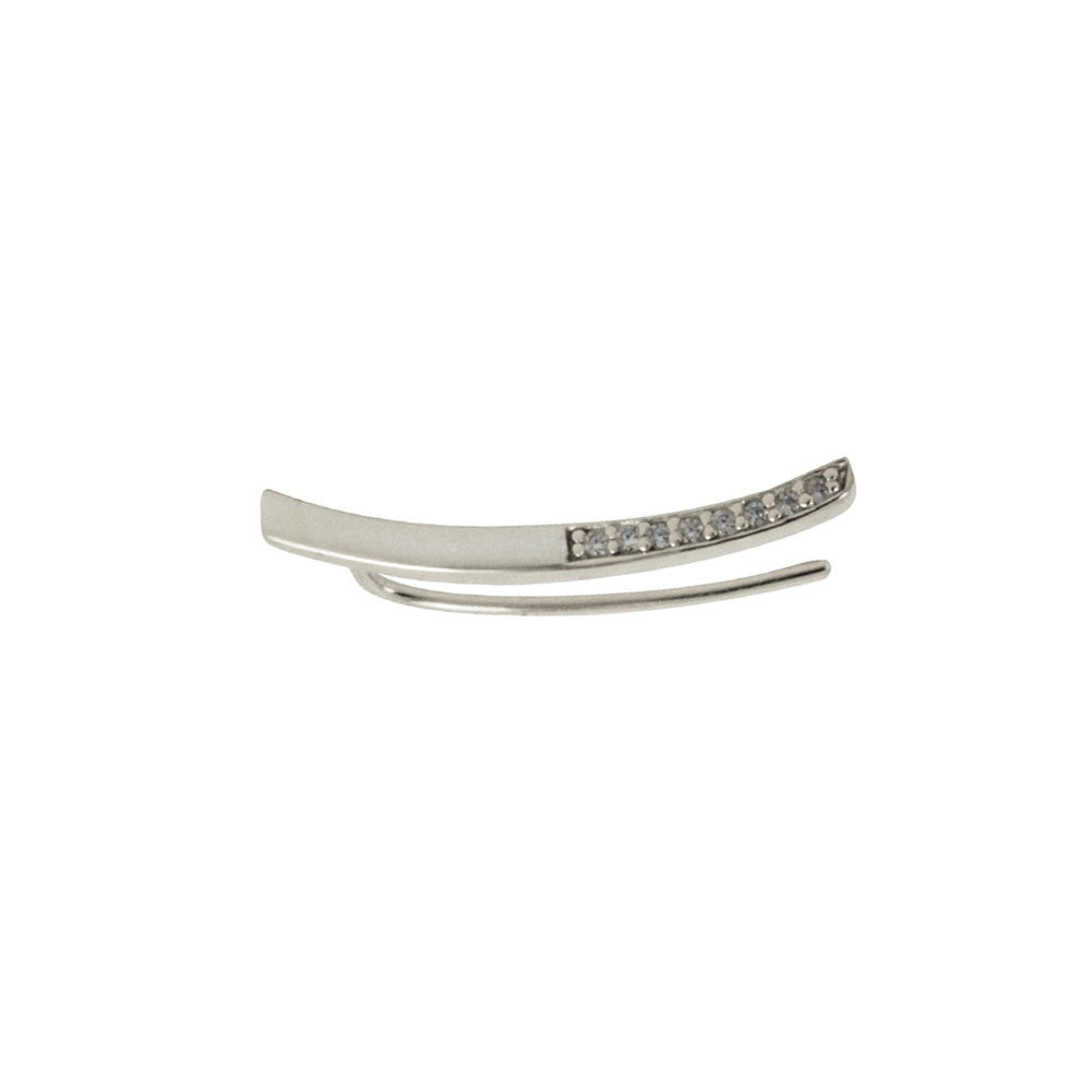 Sterling Silver Bar Ear Pin Cuff Earring with CZ Accent