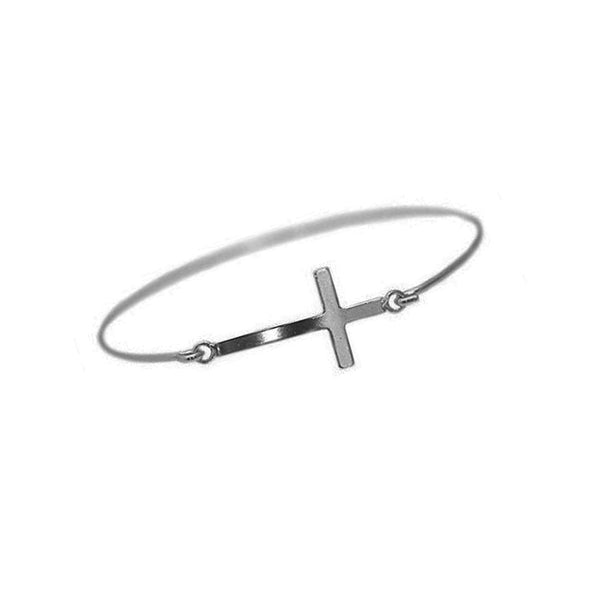 Sterling Silver Sideways Cross Bangle Bracelet Slim