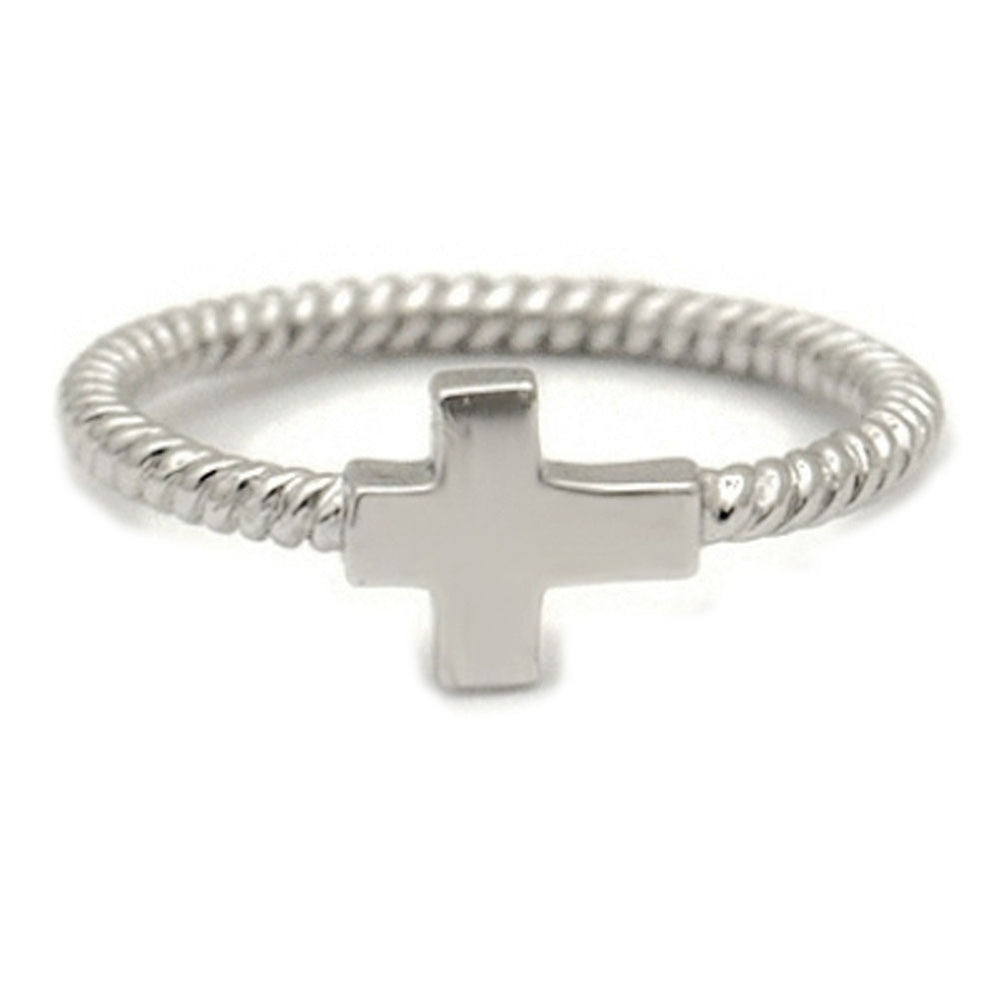 Sterling Silver Sideways Cross Ring Rope Cable Band