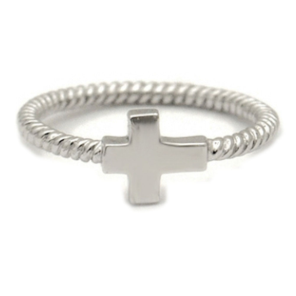 Sterling Silver Sideways Cross Ring Rope Cable Band