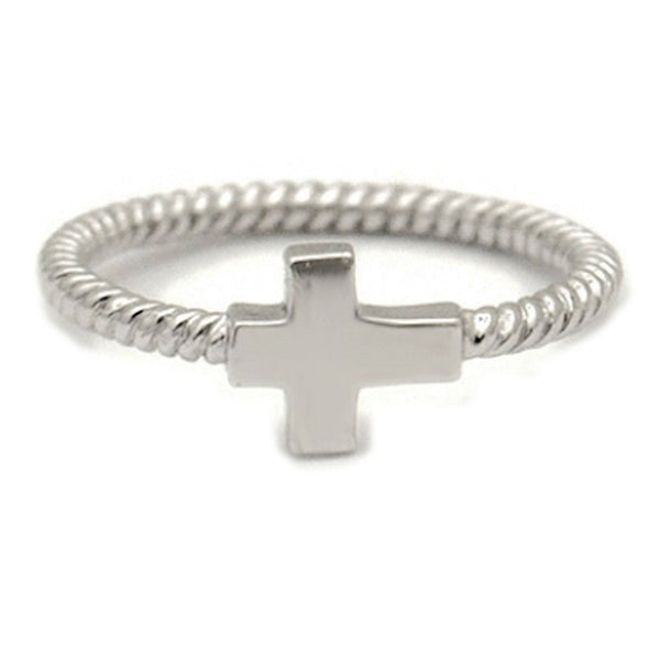 Sterling Silver Sideways Cross Ring Rope Cable Band
