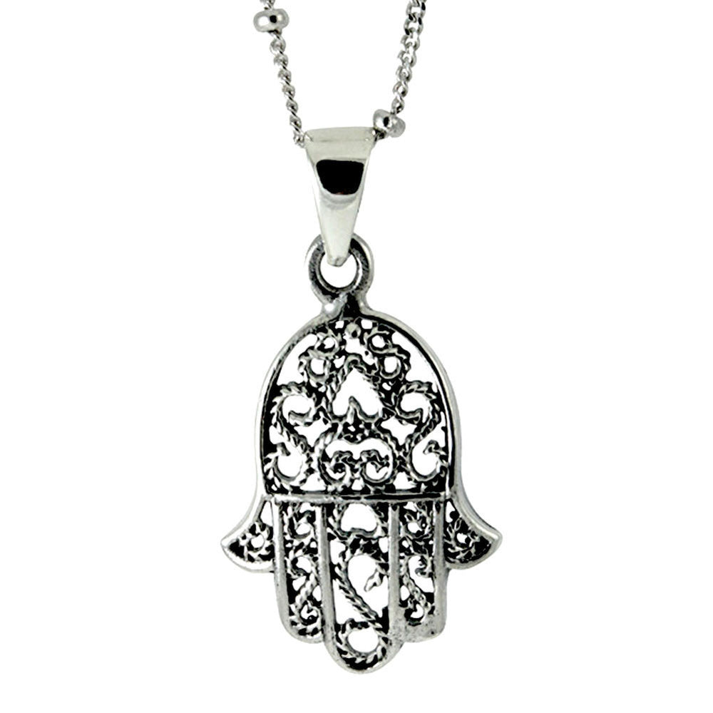 Sterling Silver Filigree Hamsa Pendant Necklace