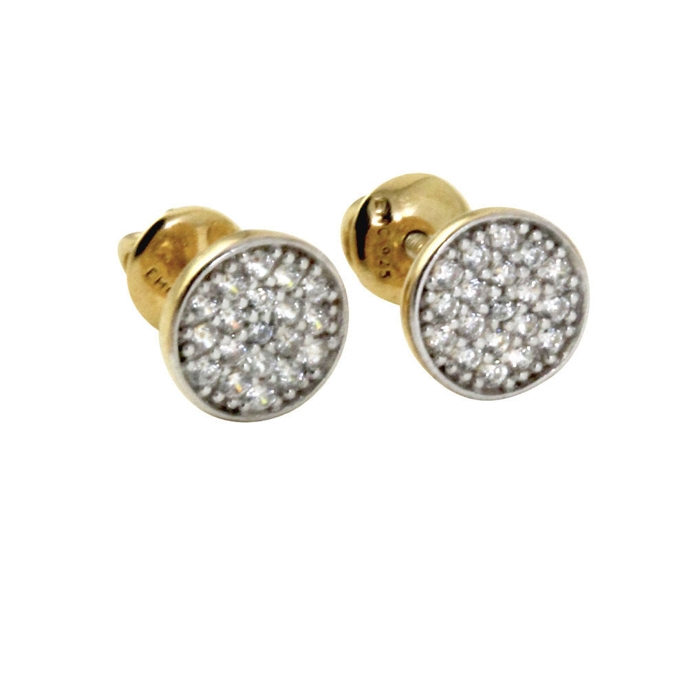 "Mini Twinkle" Round CZ Pave Disc Screw-Back Stud Earrings