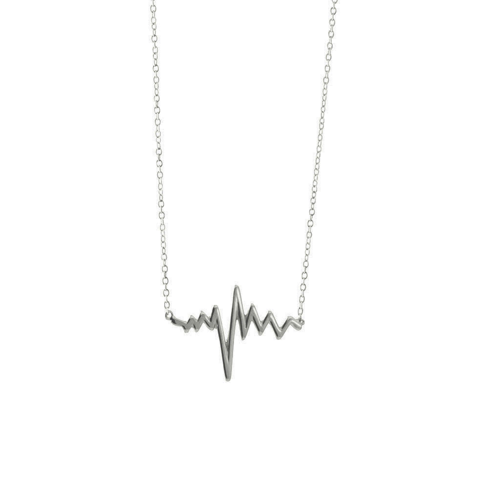 Sterling Silver Electric HeartBeat Pendant Necklace