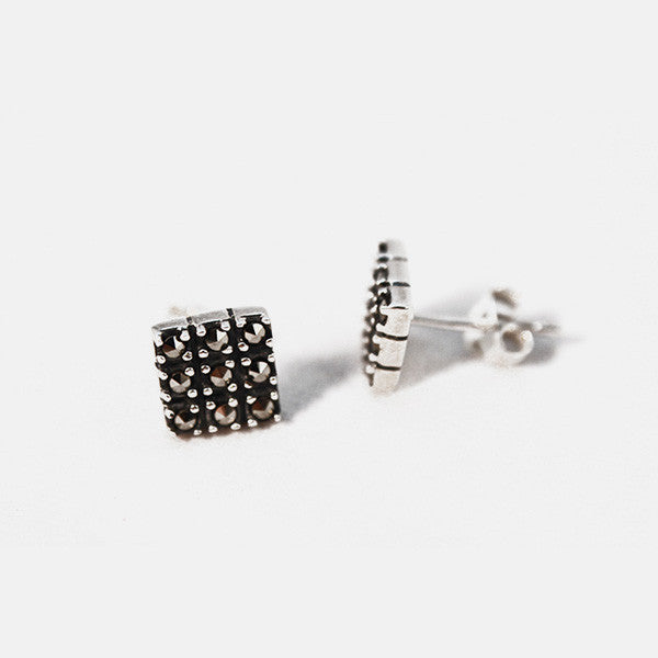 Square Sterling Silver Marcasite Earrings