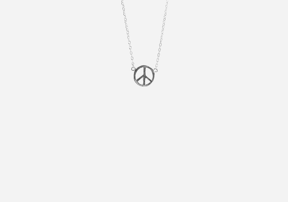 Sterling Silver Mini Peace Charm Necklace 16 inch