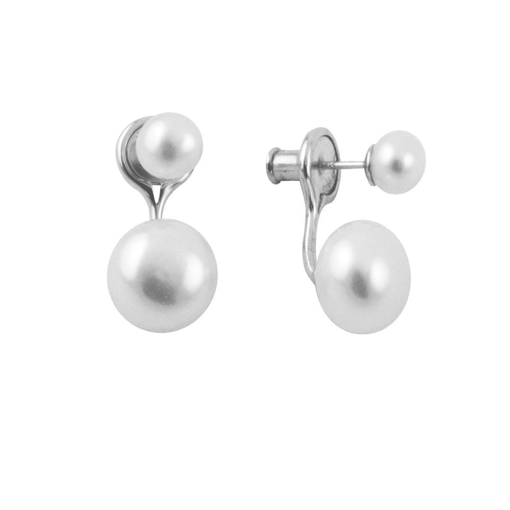Sterling Silver Pearl Ear Jacket Stud Earrings