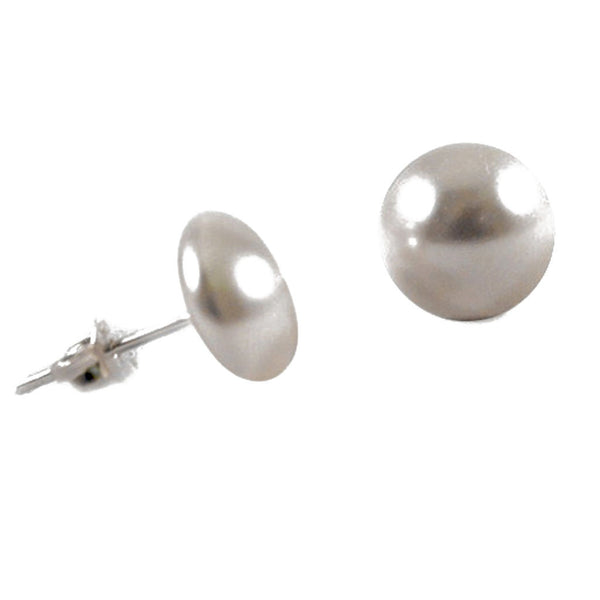 Sterling Silver Freshwater Button Coin Pearl Stud Earrings