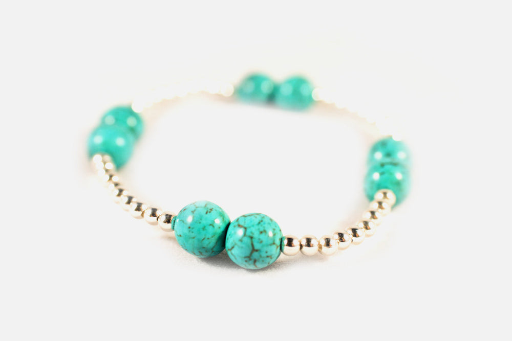 Sterling Silver Beaded Turquoise Bracelet Stretch
