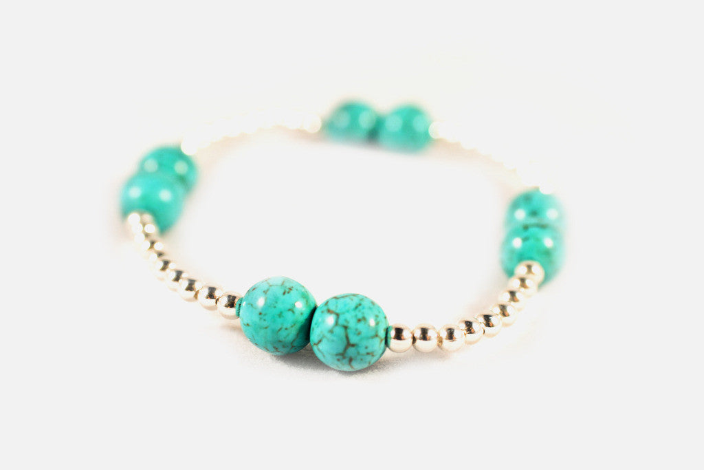 Sterling Silver Beaded Turquoise Bracelet Stretch