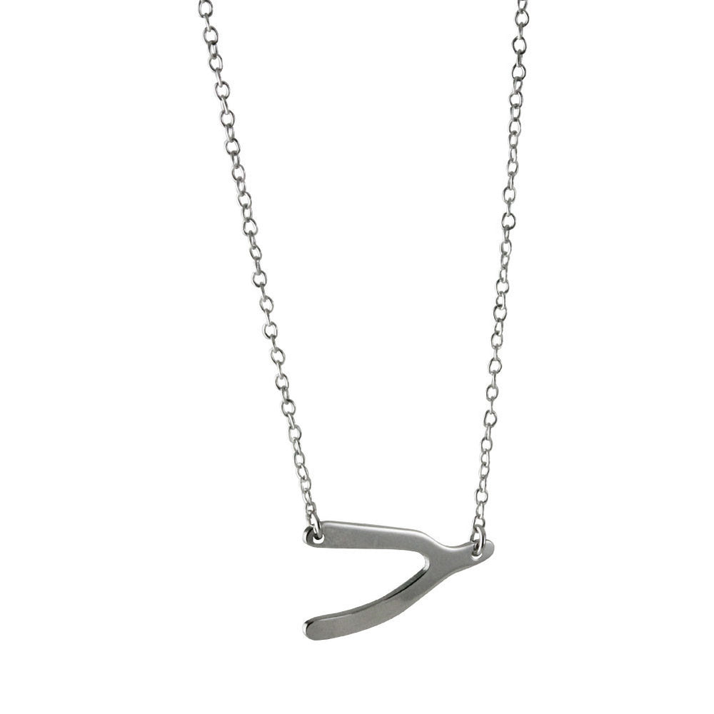 Sterling Silver Sideways Wishbone Necklace 18 inch