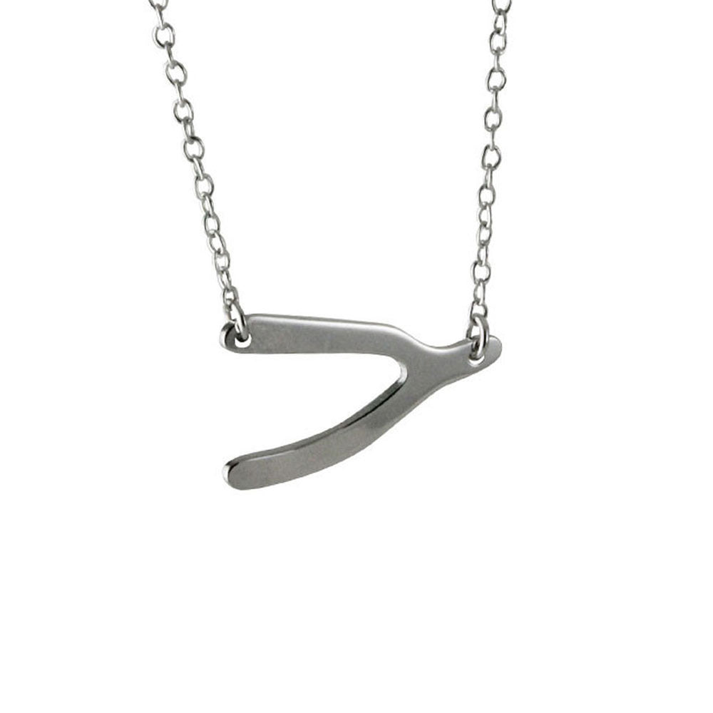 Sterling Silver Sideways Wishbone Necklace 18 inch