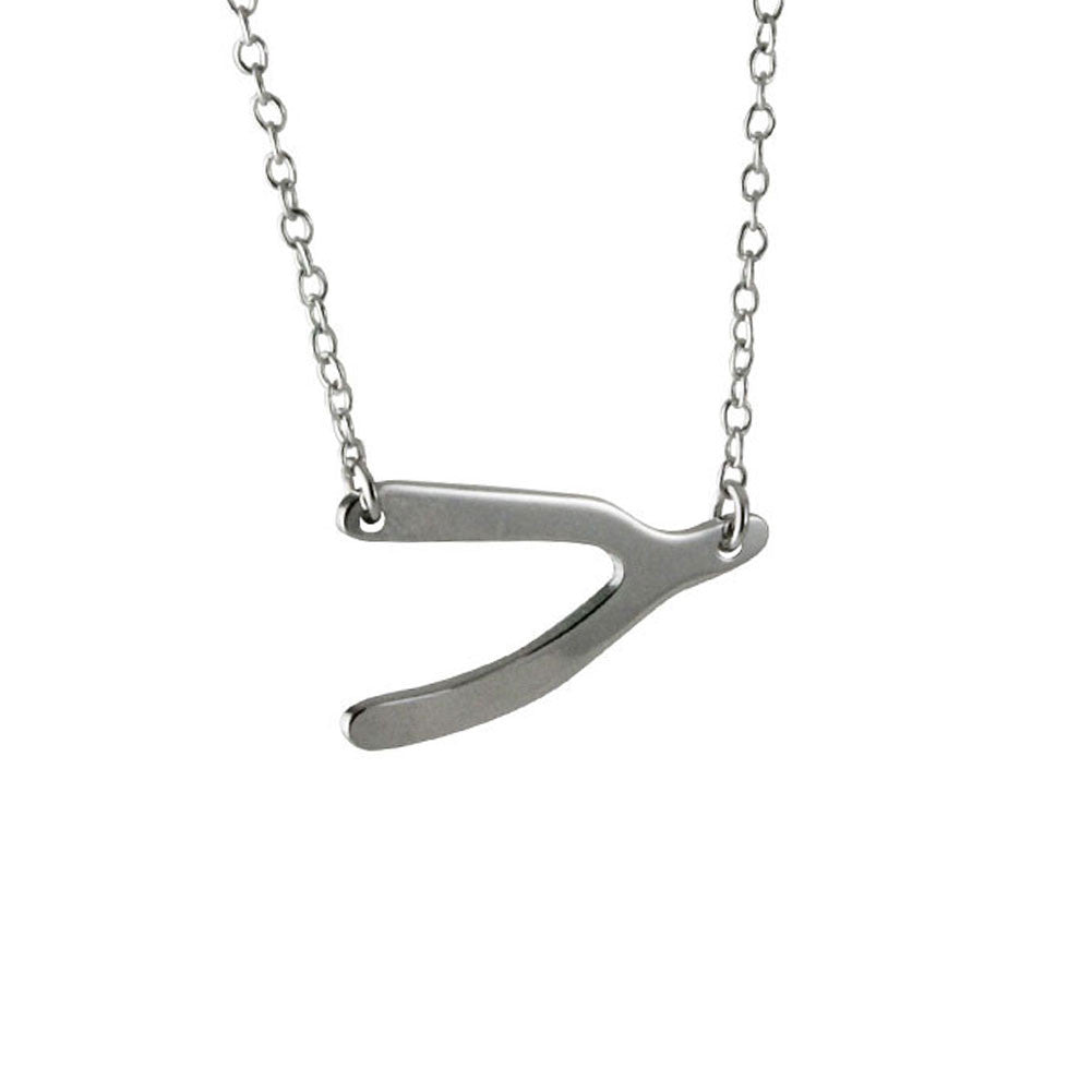 Sterling Silver Sideways Wishbone Necklace 18 inch