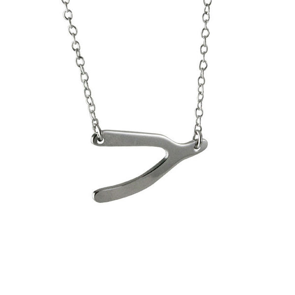 Sterling Silver Sideways Wishbone Necklace 18 inch