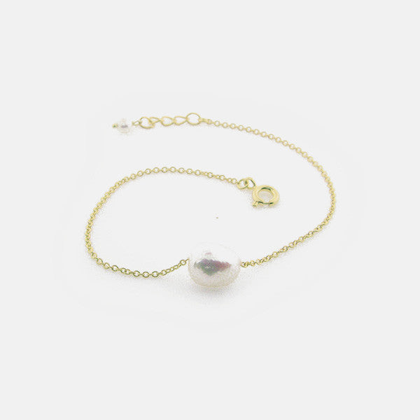 Gold-Dipped Natural "Baroque" Single Pearl Bracelet 7 inch