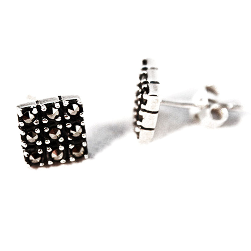 Square Sterling Silver Marcasite Earrings