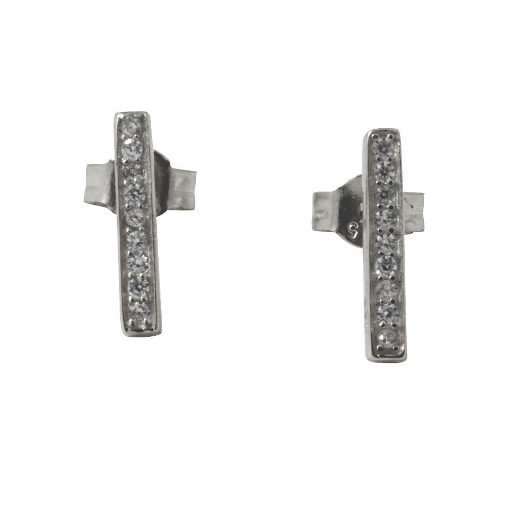 "Sparkle Bar" Sterling Silver Mini CZ Bar Stud Earrings