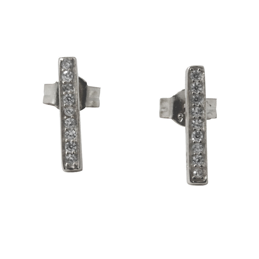 "Sparkle Bar" Sterling Silver Mini CZ Bar Stud Earrings