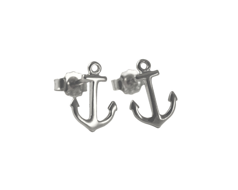 Sterling Silver Nautical Anchor Stud Earrings