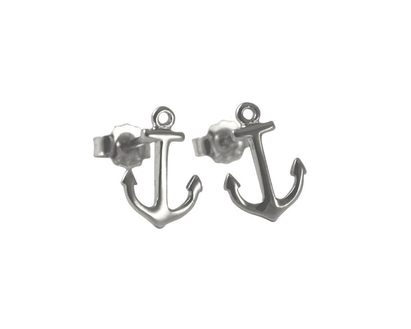 Sterling Silver Nautical Anchor Stud Earrings