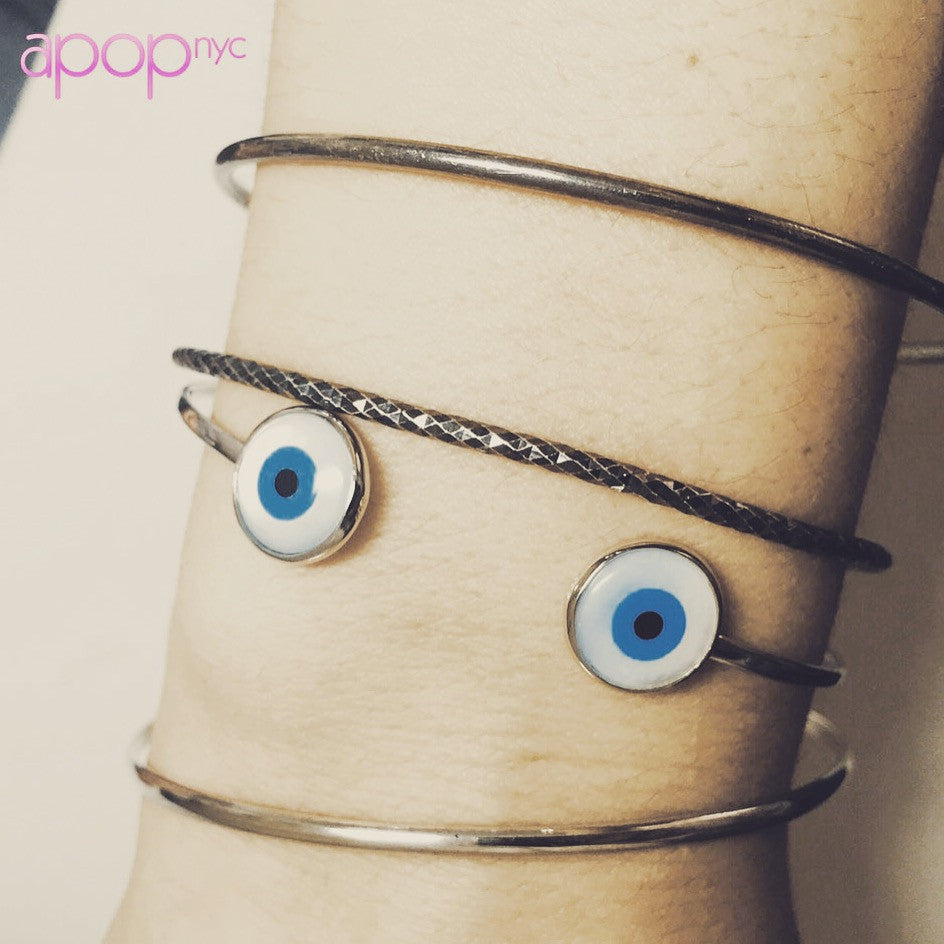 Sterling Silver Blue Eye Cuff Bracelet
