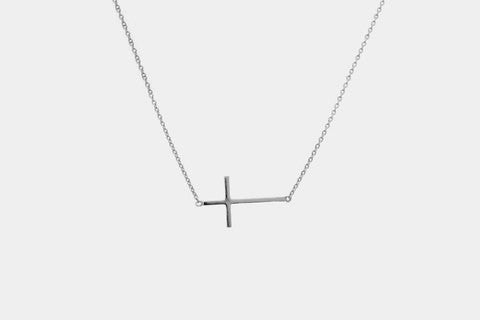Sterling Silver Horizontal Cross Necklace 16 inch