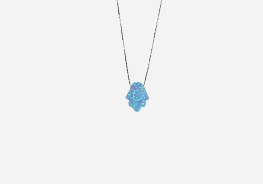Rosy Blue Opal Hamsa Necklace