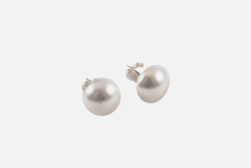 Sterling Silver Freshwater Button Coin Pearl Stud Earrings