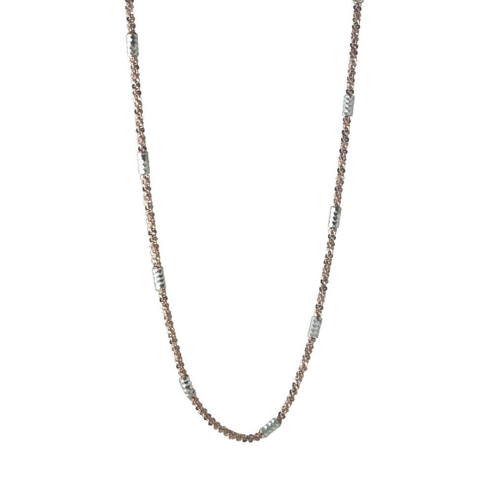 "Rosy & Silver" Tube Bead Chain Necklace