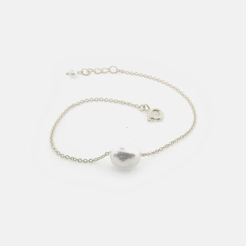 Sterling Silver "Baroque" Single Pearl Bracelet 7 inch