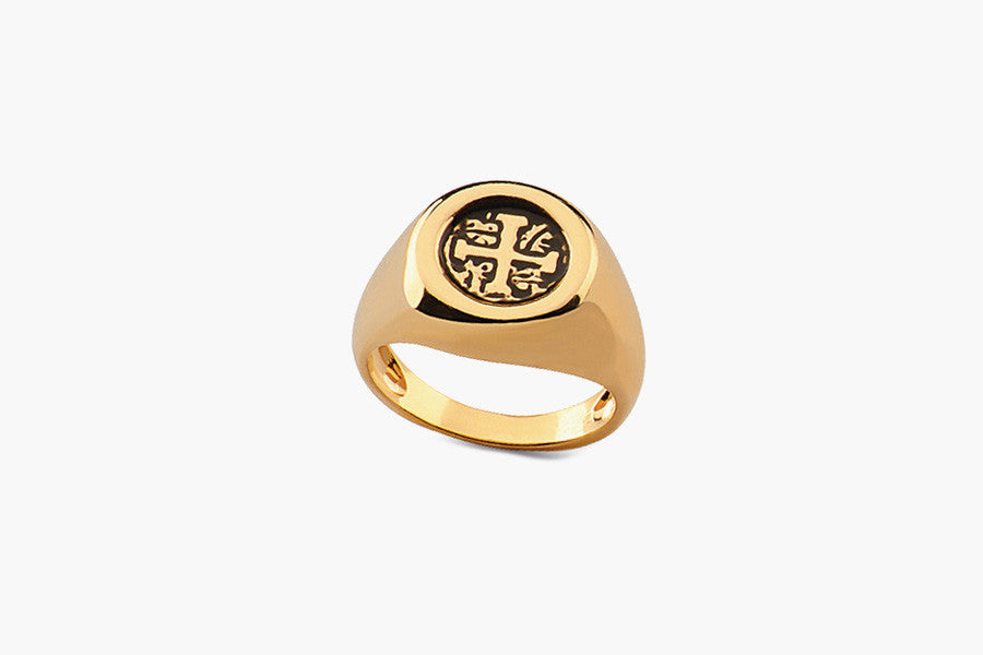 Gold "Macacos" Vintage Spanish Signet Coin Ring