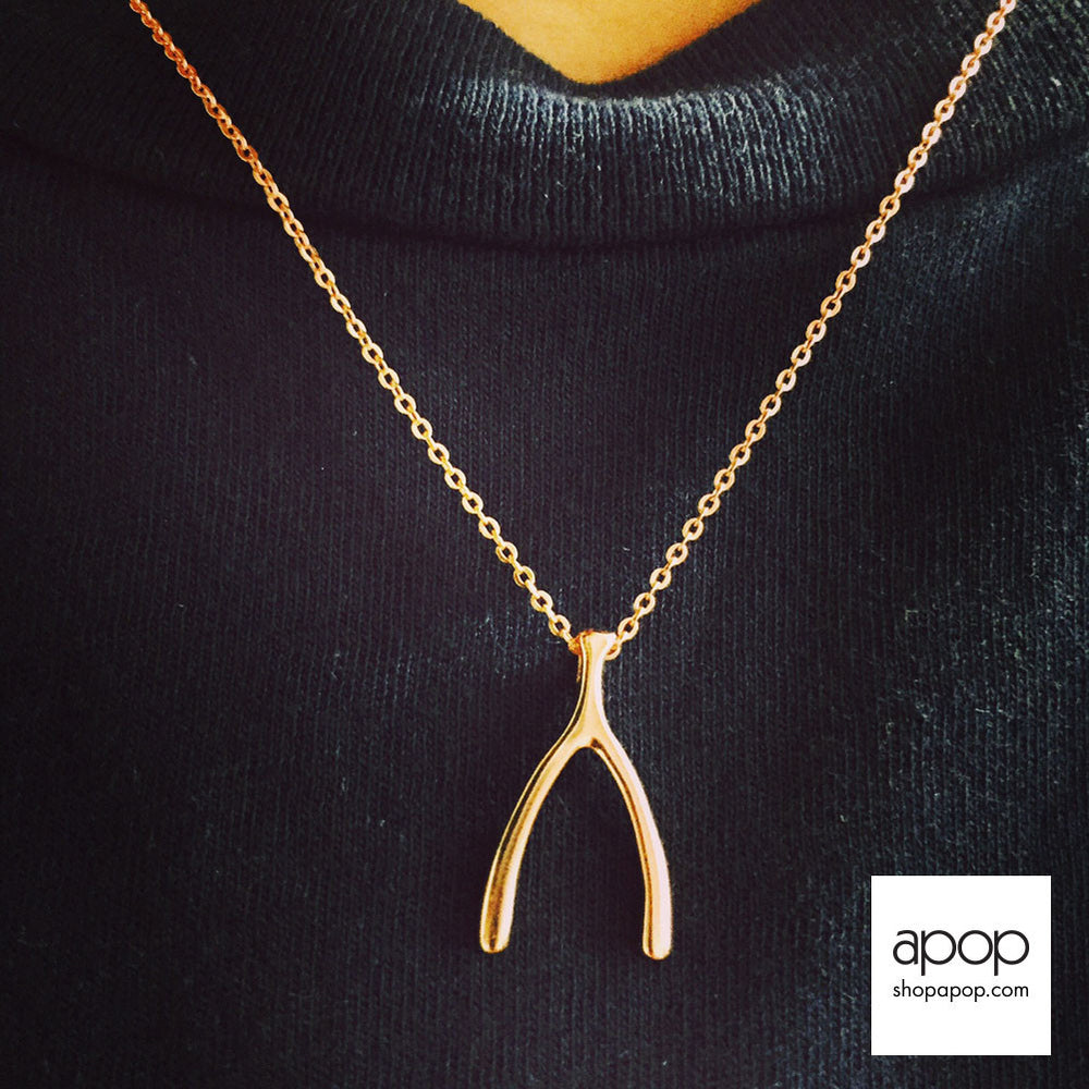 Gold-Dipped Wishbone Necklace